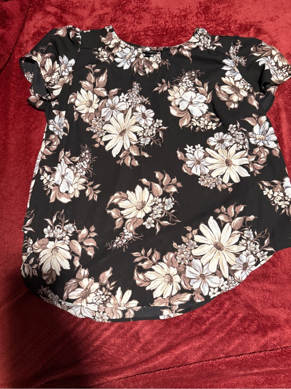 torrid Black Blouse with Cream & Tan Floral Print
